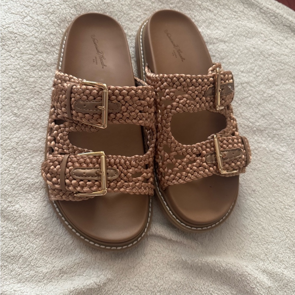 Woven Tan Sandals with Buckles